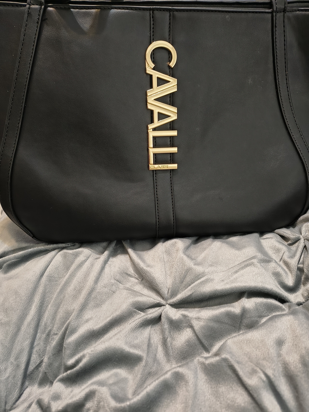 Robert Cavalli Black Tote with Gold Hardware